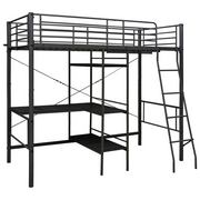 Letto singolo | Letto per adulti | Letto a Castello con Tavolino Nero in Metallo 90x200 cm