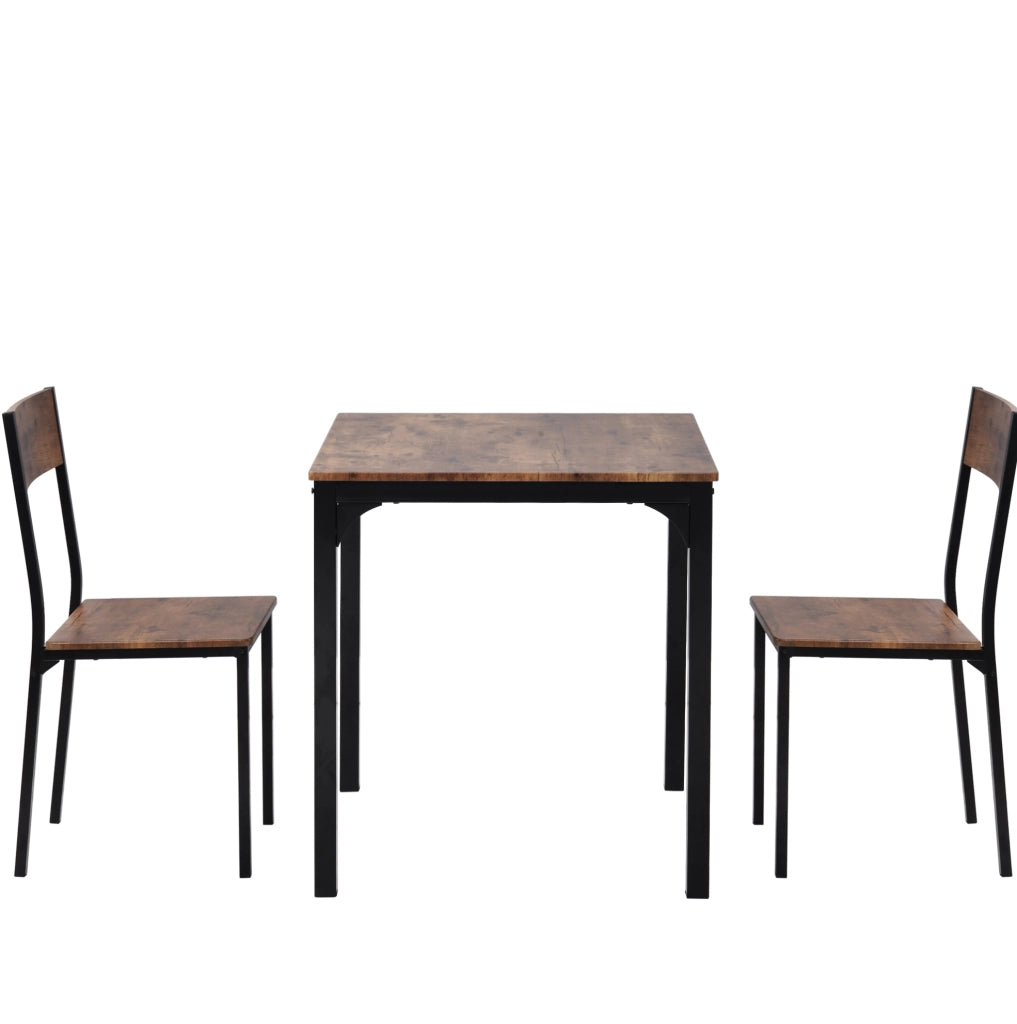 Set tavolo da pranzo con 2 sedie; 70x70x75 cm; metallo marrone