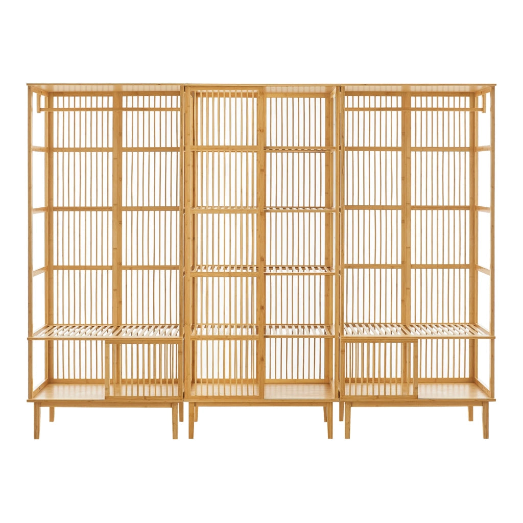 Set di 2 appendiabiti e 1 ripiano in bambù 185 x 240 x 45 cm naturale 03_0008165