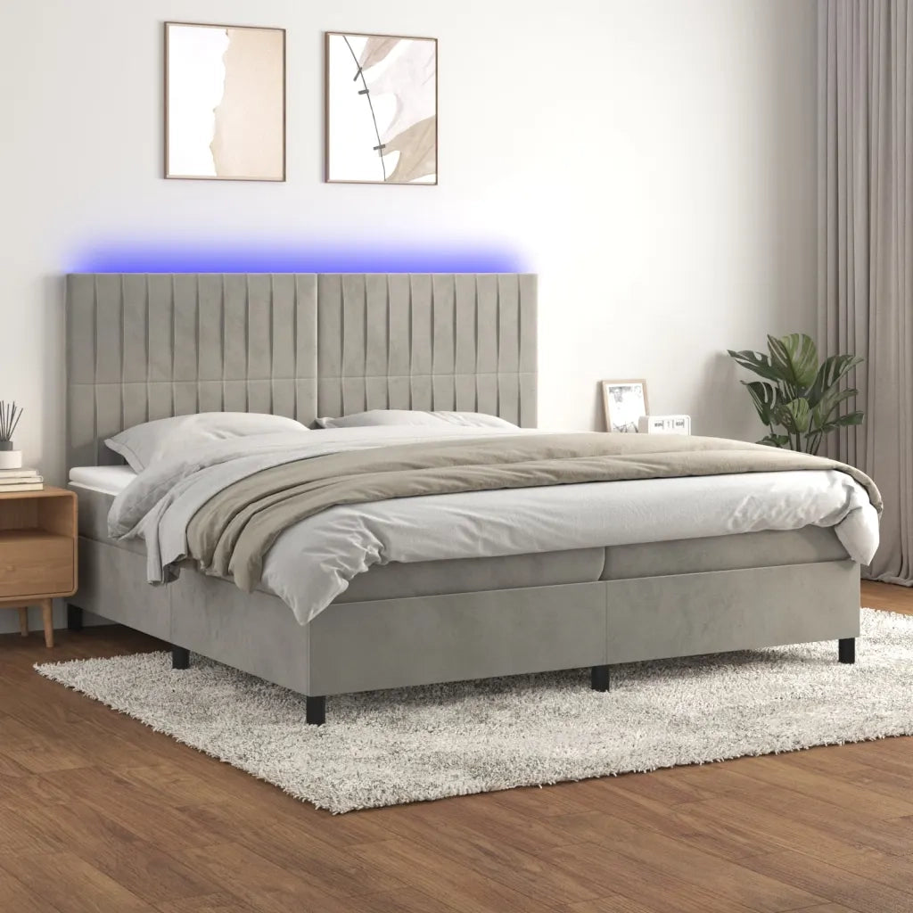 Letto a Molle Materasso e LED Grigio Chiaro 200x200 cm Velluto 3136263