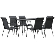Set da Pranzo da Giardino 7 pz | Set Salotto da Giardino Nero in Acciaio e Textilene