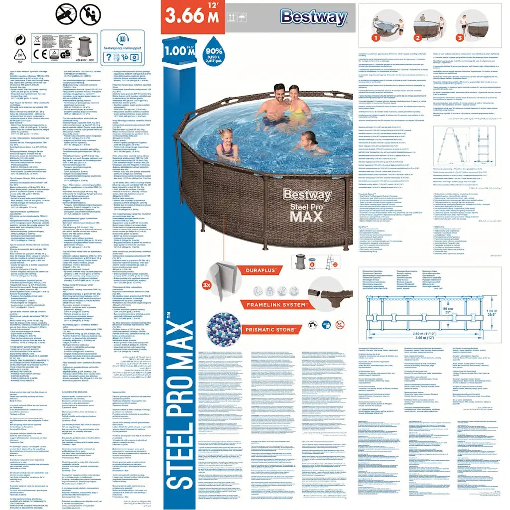 Bestway Set Piscina Rotonda Steel Pro MAX Deluxe Series 366x100 cm 3202543