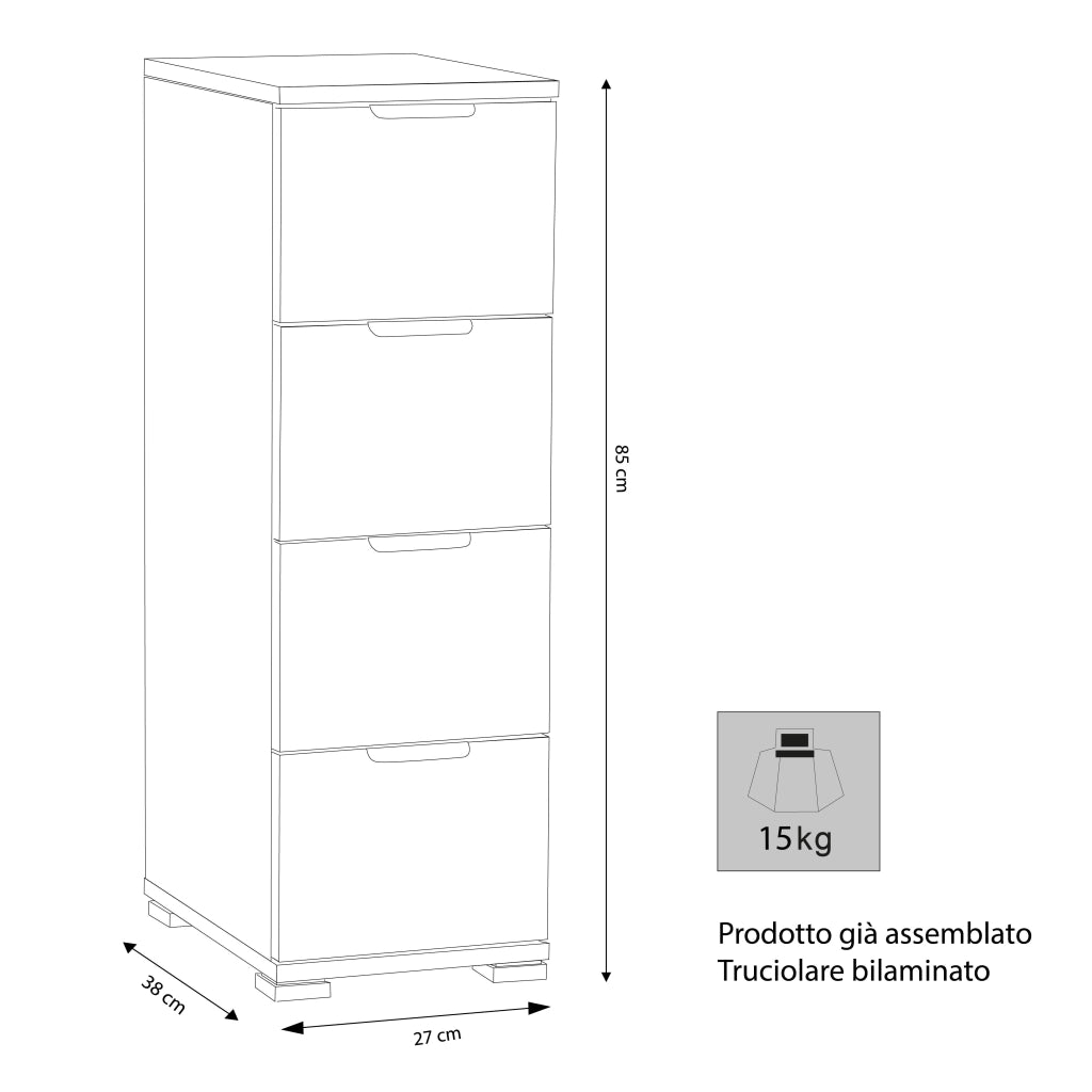 Cassettiera 4 cassetti in Legno Composito cm 60x38x174 - KEN