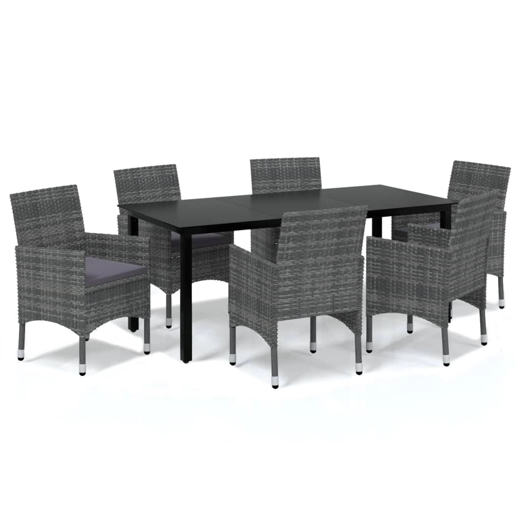 Set da pranzo da giardino 7 pezzi e cuscini resina intrecciata grigia 02_0014912