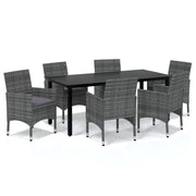 Set da pranzo da giardino 7 pezzi e cuscini resina intrecciata grigia 02_0014912