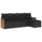 Set Divani da Giardino 5 pz | Set Salotto da Giardino con Cuscini in Polyrattan Nero