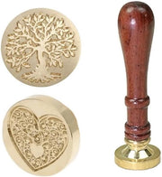 Kit di sigillo a cera - 2 pezzi di coperchio in rame con manico in legno - Carta di auguri, Busta, Imballo regalo - Albero della vita, Cuore - Etichette per la posta.