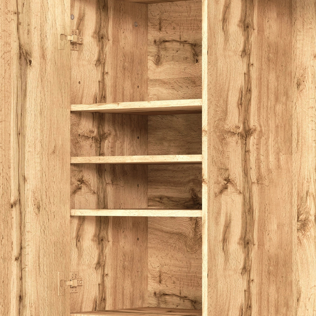 Mobile Ingresso con Specchio; Panchina e Appendiabiti con Cassetti e Scarpiera a Ripiani; MDF; Naturale; 90??34;5??190 cm
