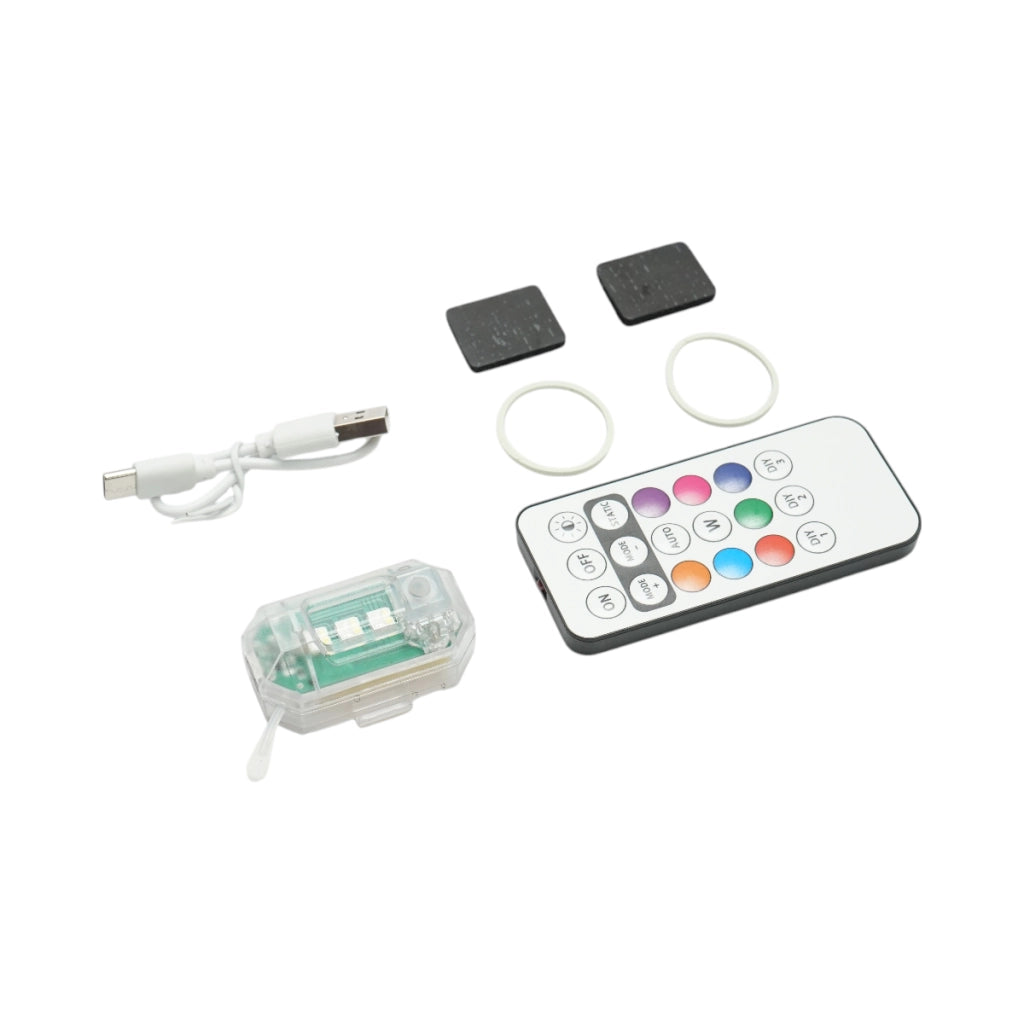 Lampada stroboscopica LED RGB con telecomando, 10 modalità, 8 colori, batteria al litio ricaricabile da 150 mAh USB-C IP65