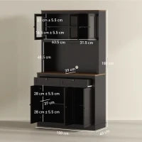 Credenza Cucina Alta con 4 Armadietti, 2 Cassetti e Piano Centrale, 100x40x180 cm, Nero