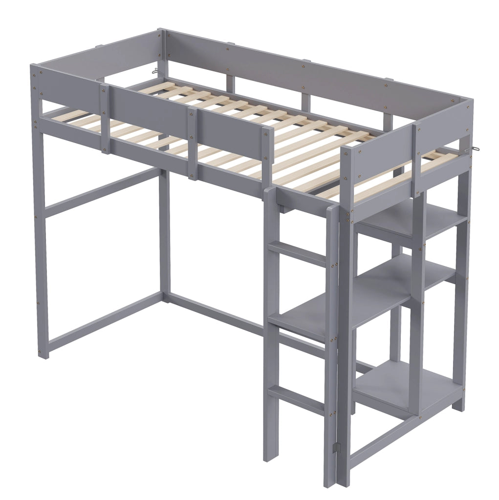 Letto a soppalco grigio 90 x 200 cm in legno con ripiano