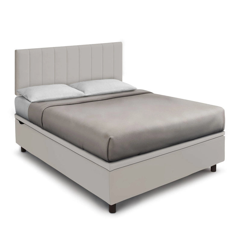 Letto imbottito Matrimoniale 180x200 cm Vertical - Similpelle,Tortora,Contenitore