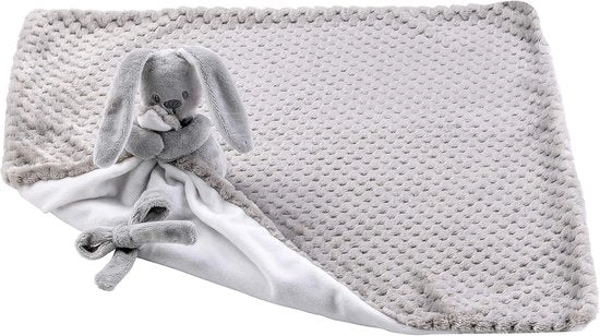 Coperta di peluche con coniglio - Comoda, Calda e Divertente - 1 pezzo - Grigio/Bianco - 50 x 50 cm
