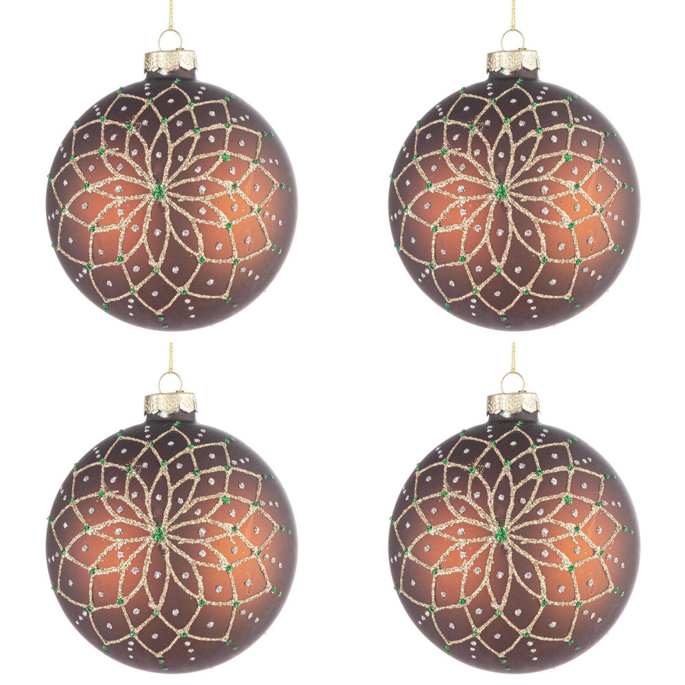 Palline di Natale in Vetro Marrone e Oro Florid Diametro: 100 mm