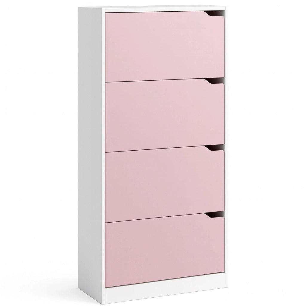 Scarpiera 4Ante Doppia Profondità Salvaspazio Bianco Rosa 63x24 H150cm Mdf