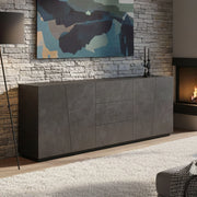 Credenza moderna a 4 ante e 3 Ayrton, Made in Italy, Madia da cucina, Buffet di design da soggiorno, cm 220x43h86, Grigio Cenere