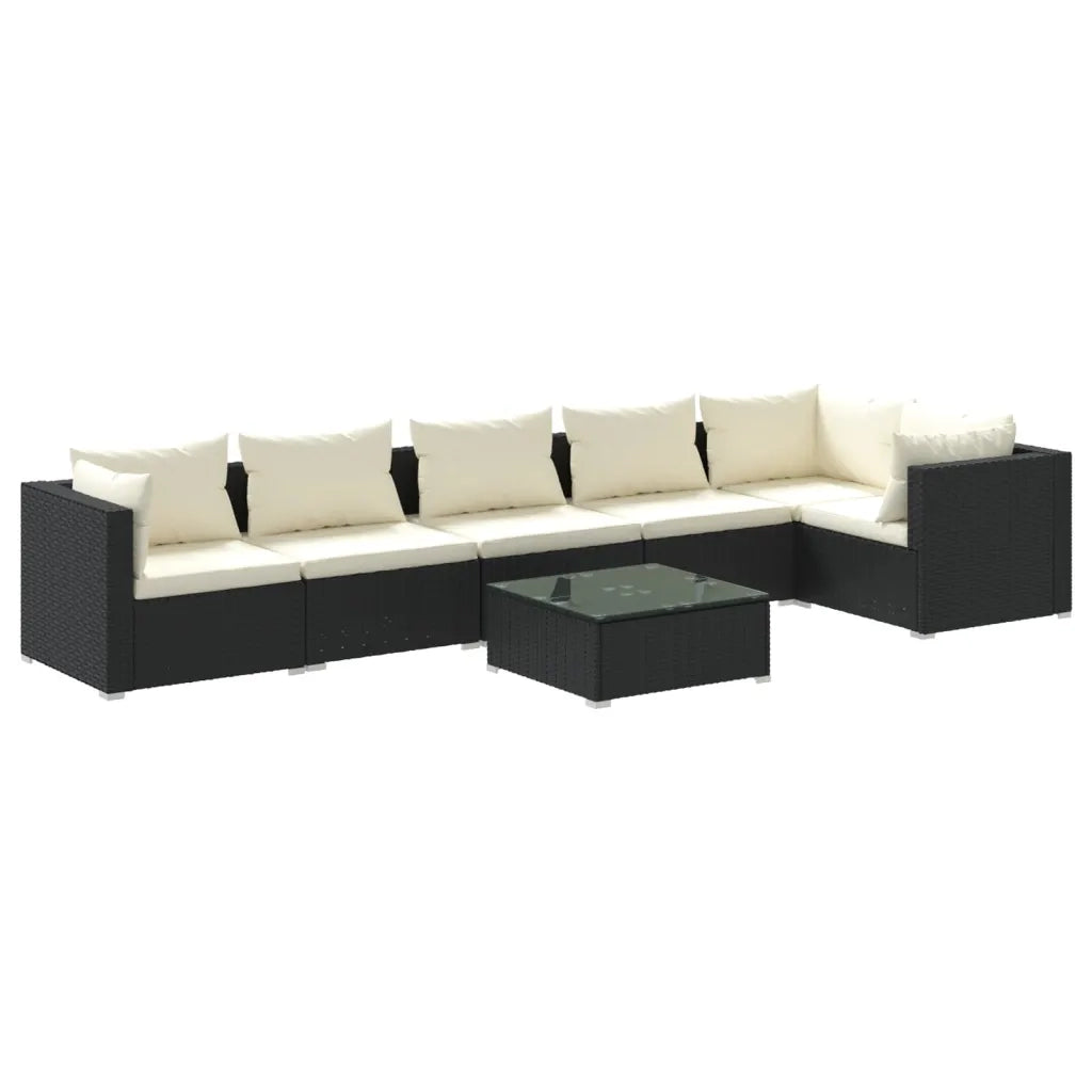 Set Divani da Giardino 7 pz con Cuscini in Polyrattan Nero 3101719