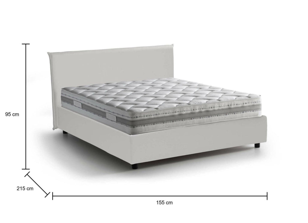 Letto matrimoniale Morganite, Letto contenitore con rivestimento in ecopelle, Made in Italy, Apertura frontale, con materasso cm 140x200 incluso, Bianco