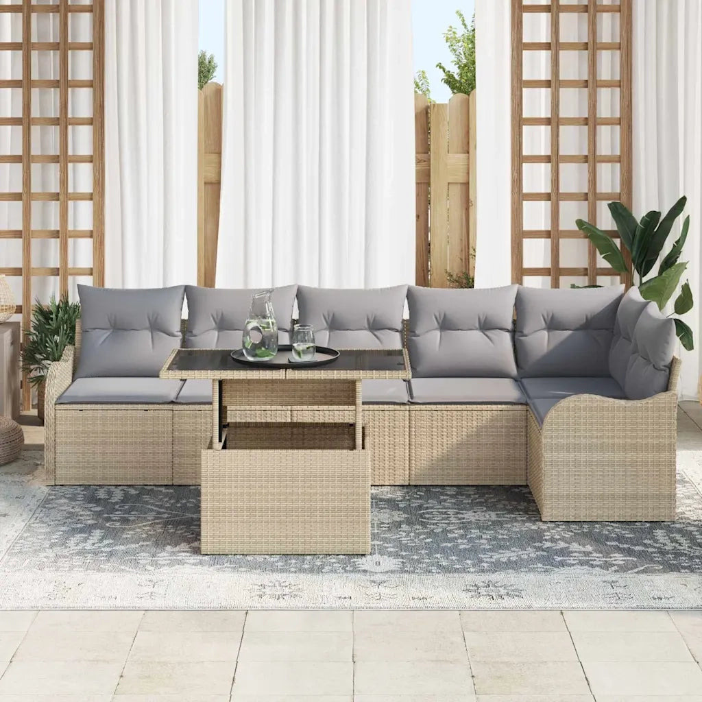 Set di divani con cuscino 7 pcs Beige Poly Rattan 3348476