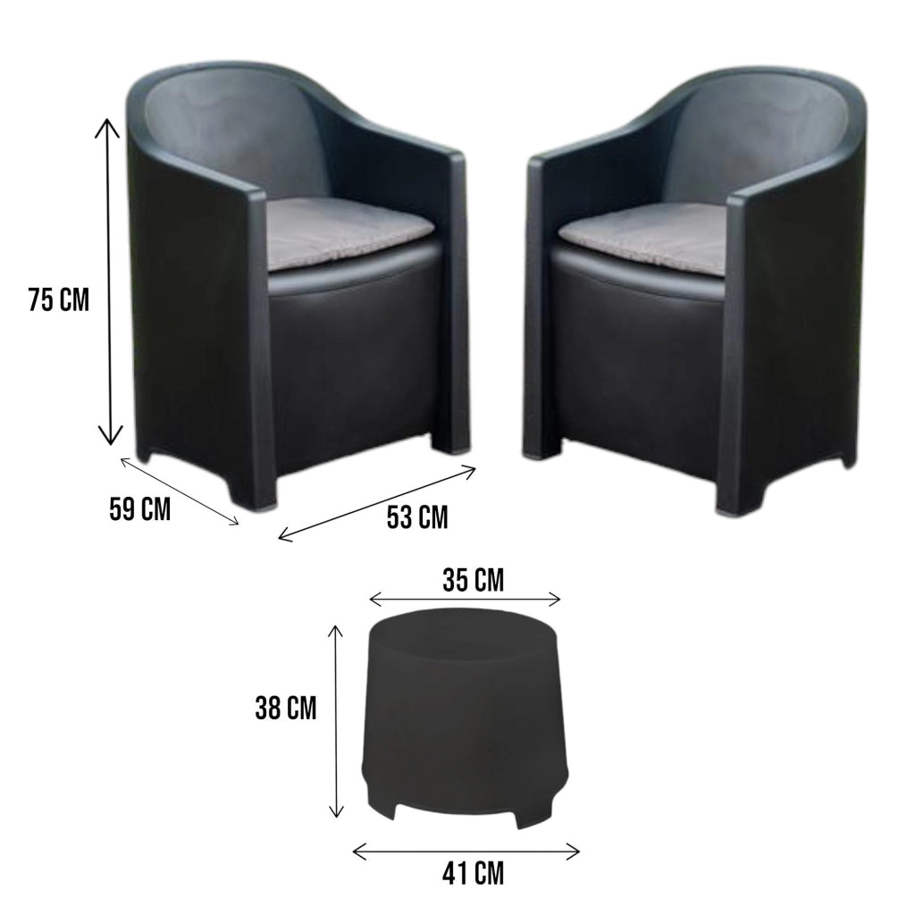 Salottino Outdoor Artax, set Salotto da Esterno 2 Posti Made in Italy, Nero Antracite