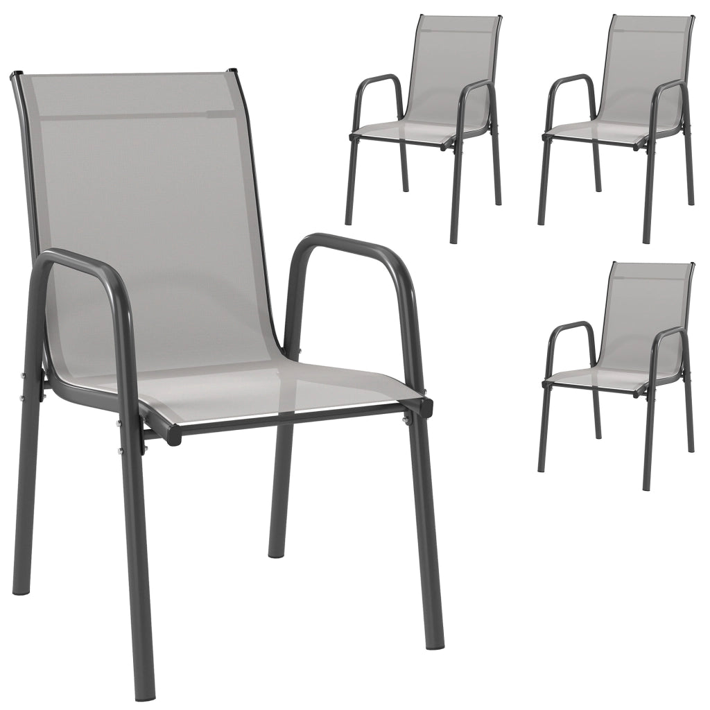 Set di 4 sedie da giardino impilabili; schienale e braccioli traspiranti; capienza 120 kg; arredamento terrazza