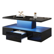 Tavolino da caffè con 1 cassetto; LED e ripiano aperto per soggiorno; nero 100x50x39 cm