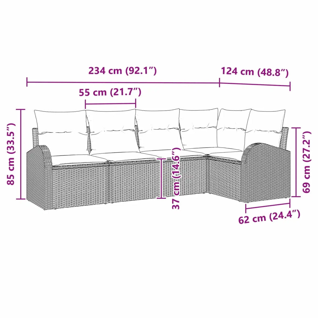 Set Divano da Giardino 5 pcs Marrone polyrattan