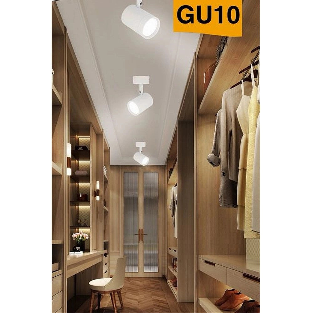 Trade Shop - Porta Faretto Proiettore Orientabile Da Soffitto Parete A Cilindro Gu10 P28-gu10 - Bianco
