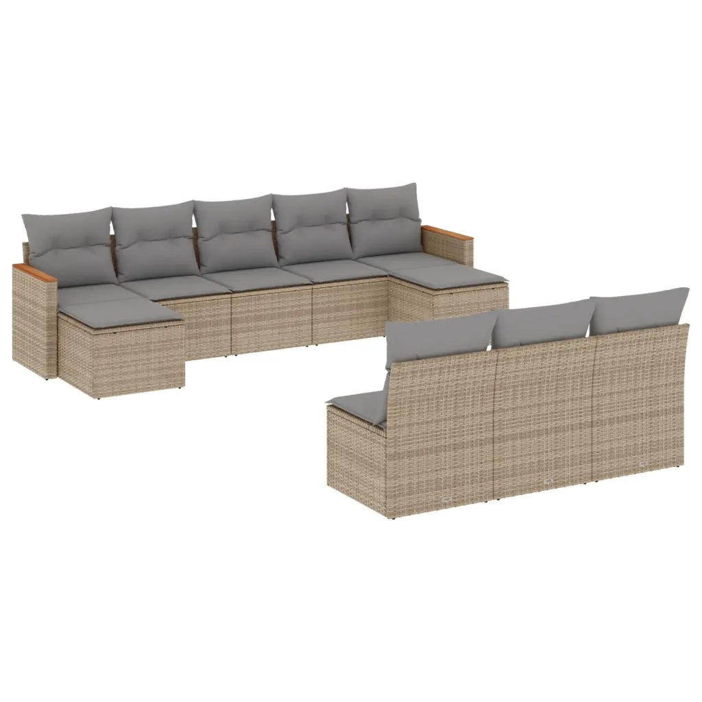 Set Divano da Giardino 10 pz con Cuscini Beige Misto Polyrattan 3226388