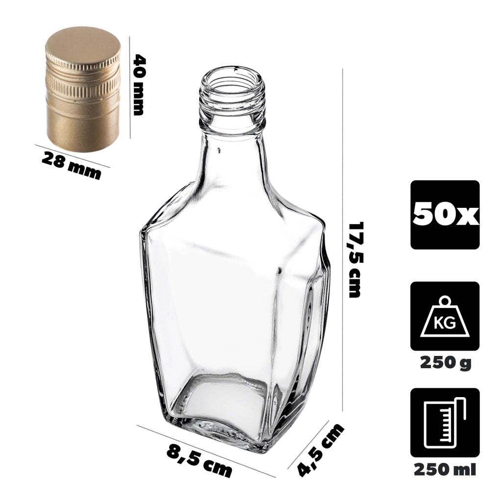 KADAX Bottiglia per tintura in vetro 250ml con tappo lungo dorato 50pz.