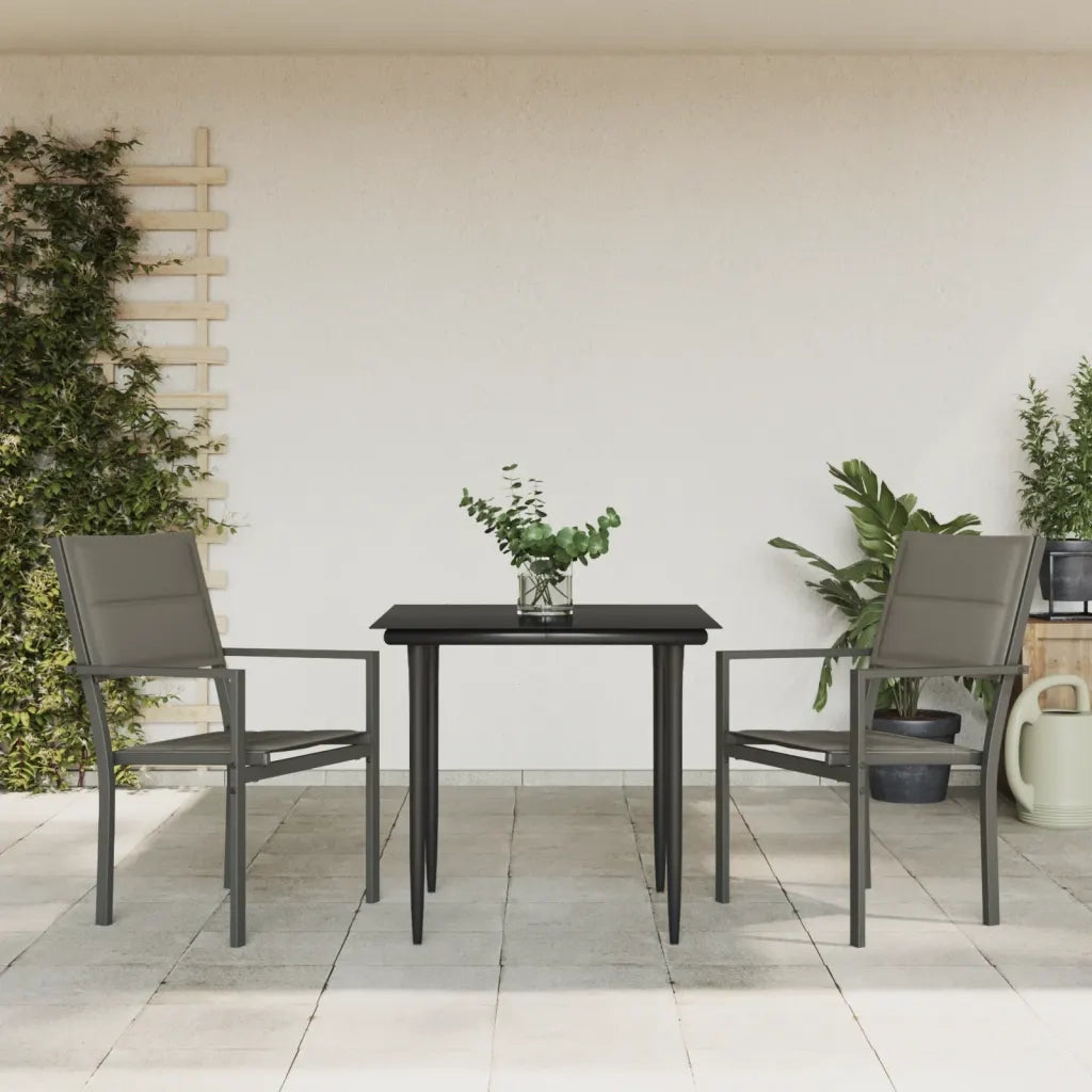 Set da Pranzo da Giardino 3 pz | Set Salotto da Giardino Nero in Acciaio e Textilene