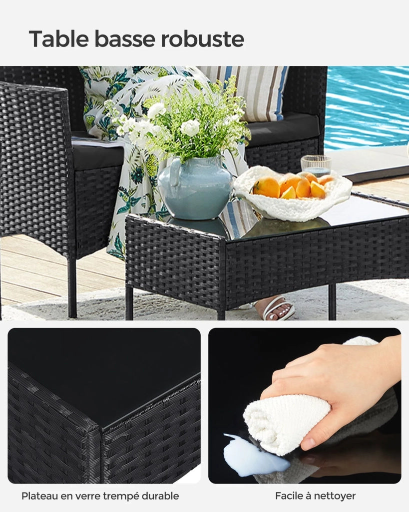 Set di mobili da giardino per esterni superficie in PE intrecciato tavolo e sedie per patio giardino balcone nero 12_0007391