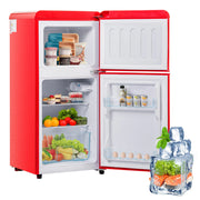 Frigorifero/congelatore in stile retr¨°. Altezza 88,8 cm, larghezza 45,5 cm, due porte, capacit¨¤ totale 60 litri, scomparto congelatore 22 litri.