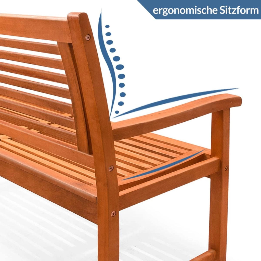 Panchina da Giardino Bologna in Legno di Eucalipto Resistente 120x60x90cm Portata 320kg Panca da Esterno 2 Posti