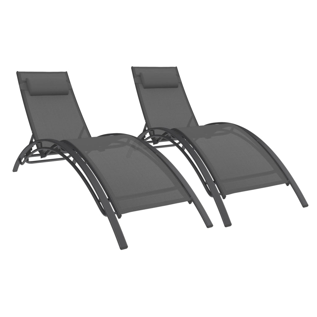 IDMarket - Set di 2 lettini da giardino reclinabili in acciaio HAVANE in tela grigia con cuscini