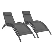 IDMarket - Set di 2 lettini da giardino reclinabili in acciaio HAVANE in tela grigia con cuscini