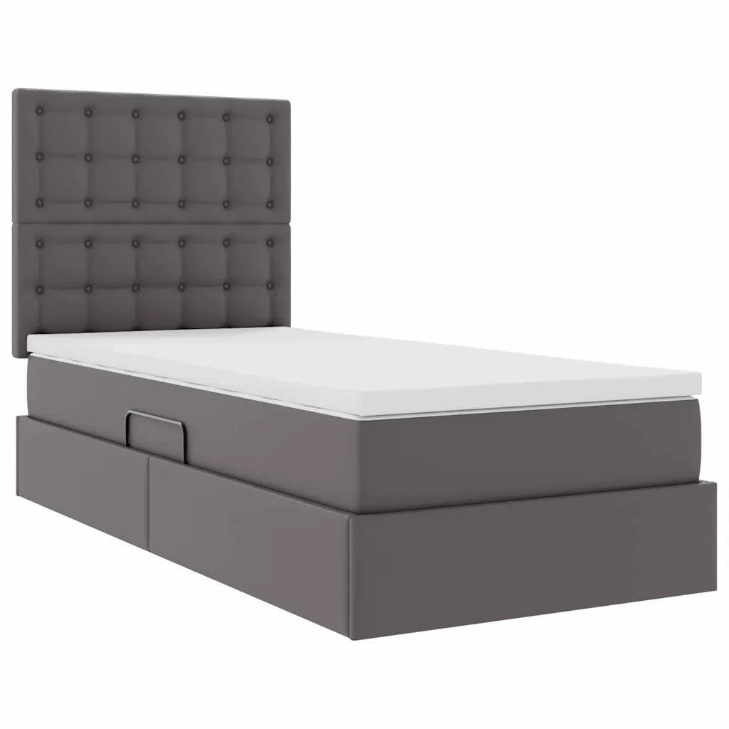 Letto con contenitore e LED Grigio 90 x 190 cm Pelle Sintetica
