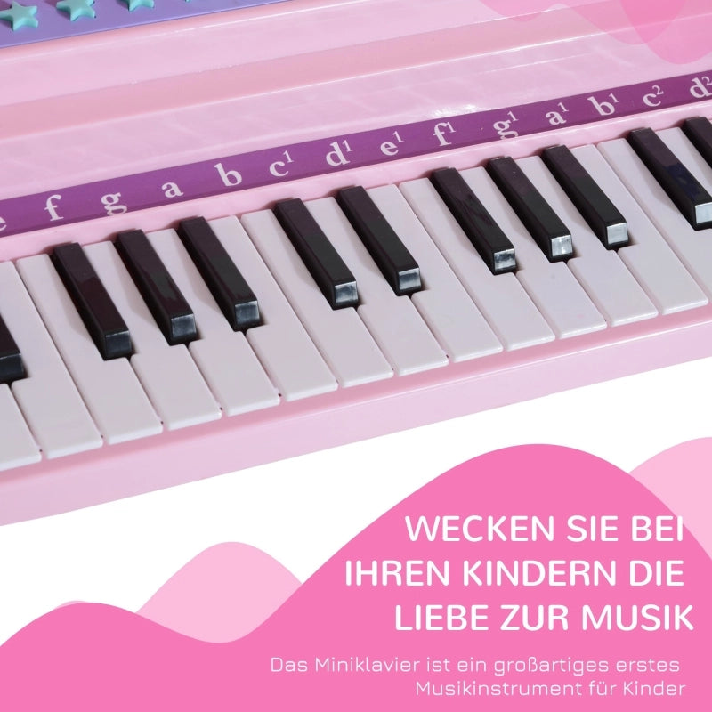Tastiera per bambini con 37 tasti, sgabello con pianoforte e microfono, modalit¨¤ di apprendimento a LED, funzione di registrazione, strumento