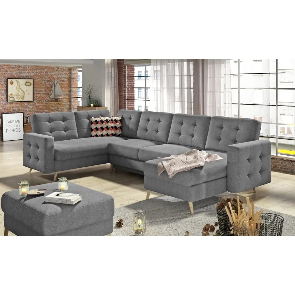 Divano panoramico convertibile HASGARD U 326 cm grigio scuro con contenitore