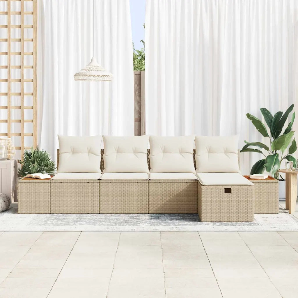Set Divano da Giardino con cuscino 5 pcs Beige polyrattan