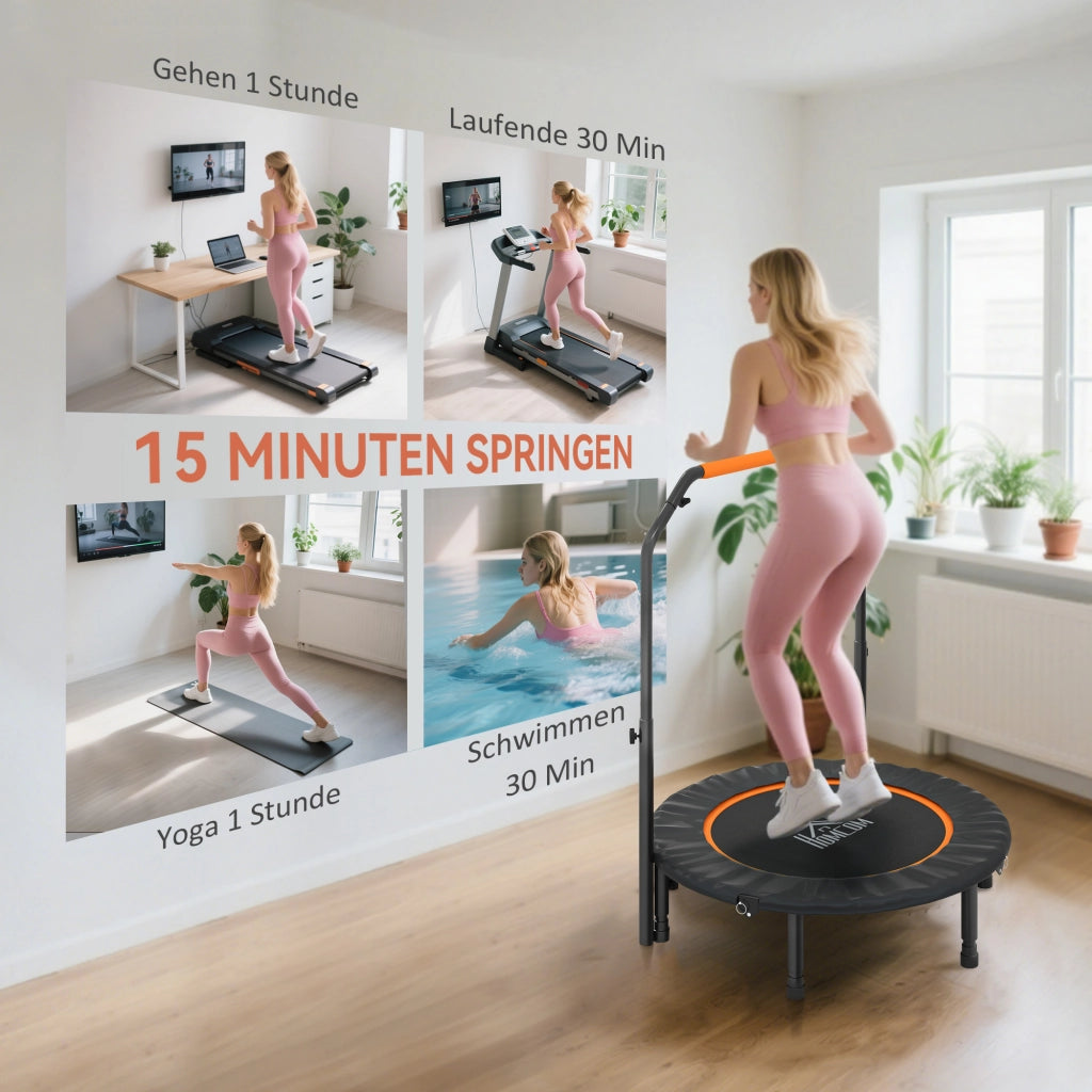 Trampolino Fitness Pieghevole ¨C Xylo ¨C Maniglia Regolabile, ?102x123H cm, 150kg, Nero