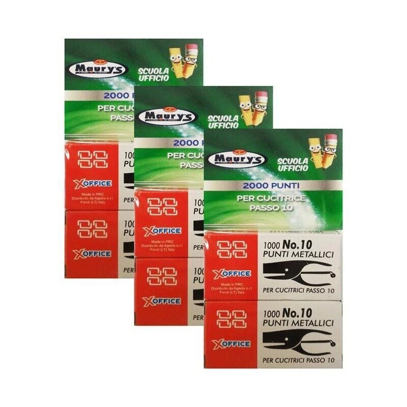 KIT SET 3 PZ MAURY'S 2000 PUNTI METALLICI UNIVERSALI PER CUCITRICE PASSO 10