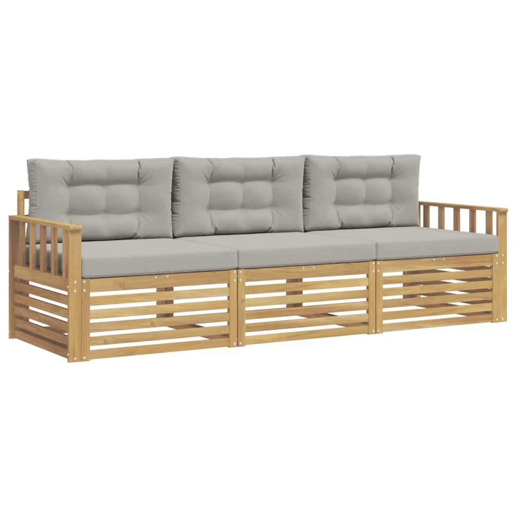 Set di divani da esterno 3 pz Bianco e Grigio Chiaro Poliestere 3389956