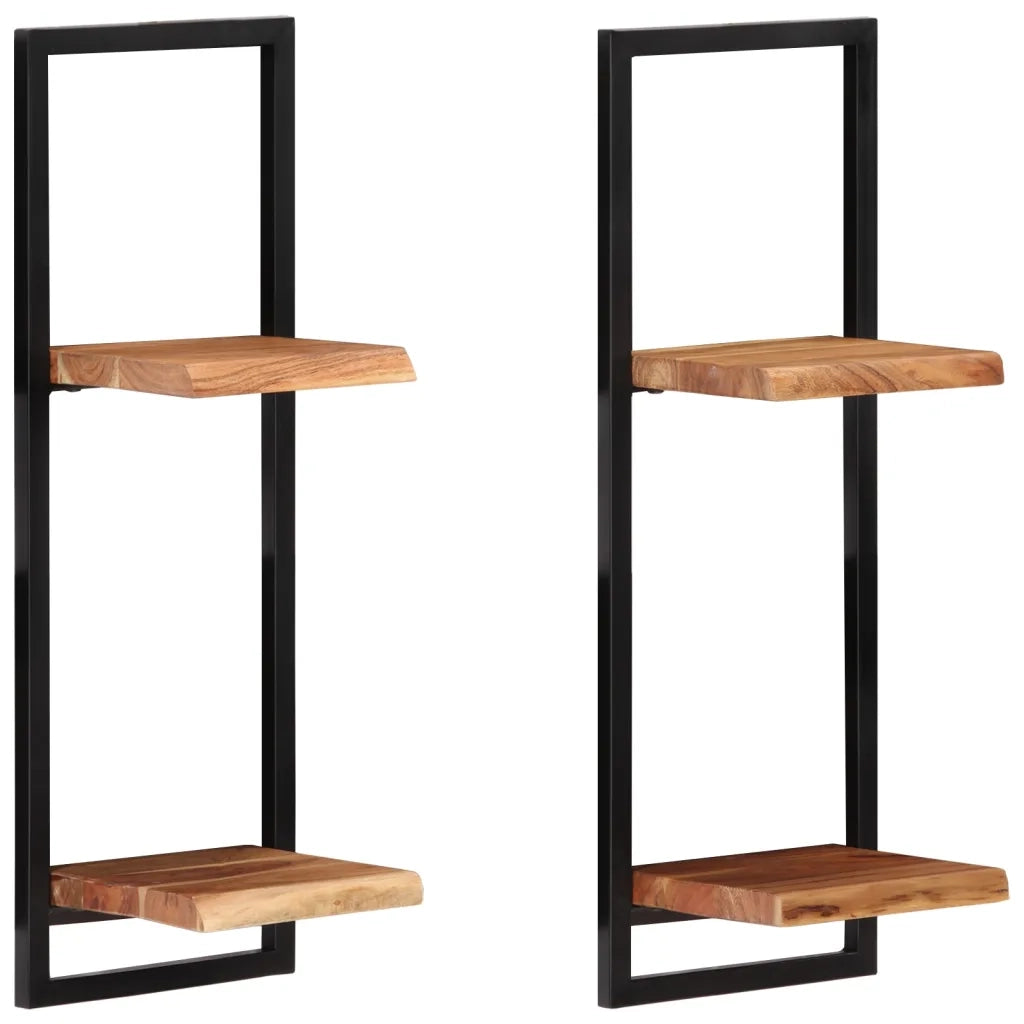 2 pz Mensole Parete | Mensola sospesa 25x25x75 cm Legno Massello Acacia e Acciaio