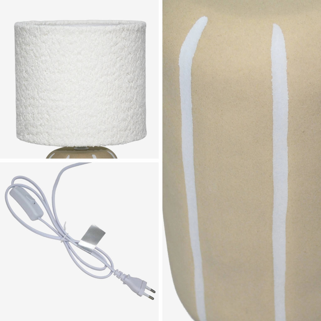 Lampada da tavolo interna in ceramica con paralume bouclé, 41cm, beige