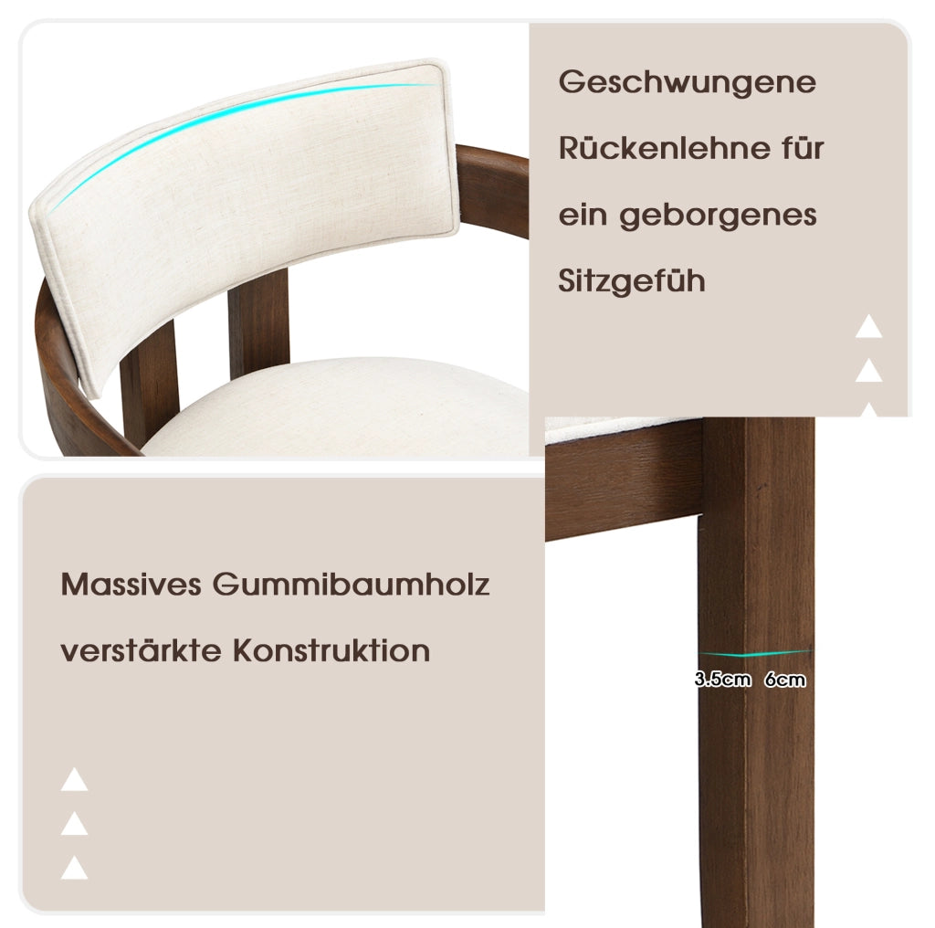 Set di 4 sedie da pranzo con braccioli in legno e lino