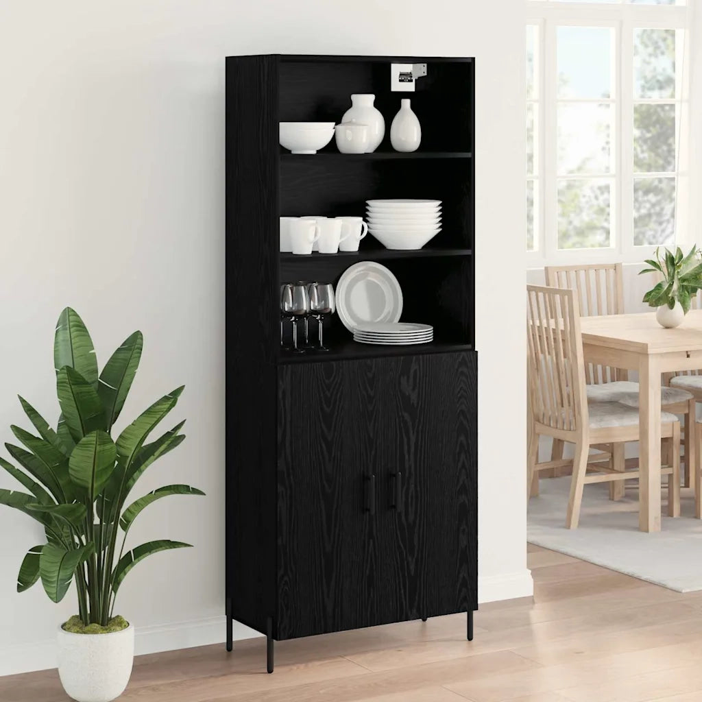 Credenza | Madia | Buffet da pranzo | Armadio da pranzo Rovere Nero 69,5 x 34 x 180 cm Legno multistrato