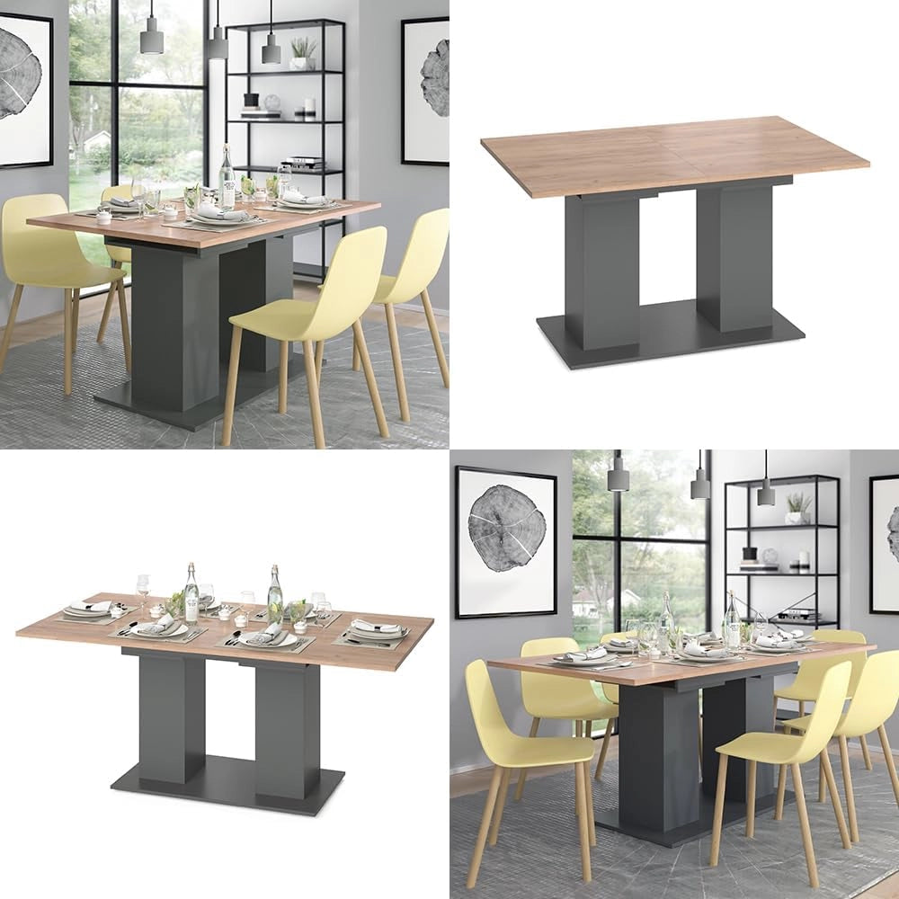 Tavolo da pranzo allungabile Dix, Antracite, 140 x 90 cm, con piano ribaltabile e struttura estensibile