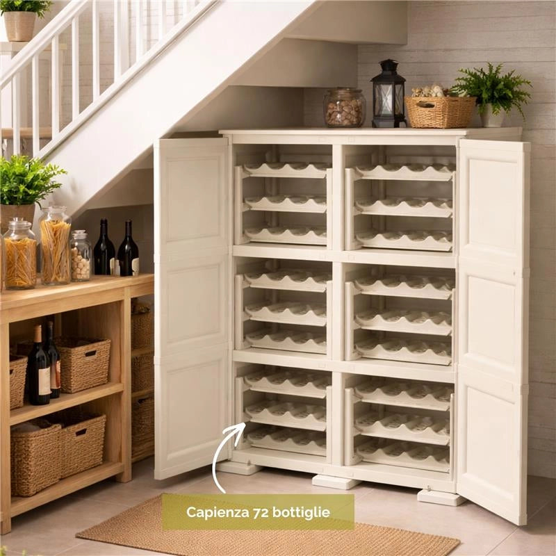 ARMADIO PORTABOTTIGLIE 72 BOTTIGLIE ANGORA 79X43X125 CM CON ANTA LISCIA – CANTINETTA MODERNA CHIUSA PER SOGGIORNO E ZONA PRANZO