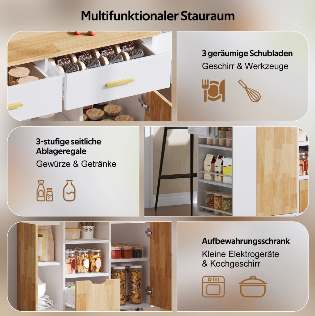 Isola da cucina mobile con piano pieghevole e cassetti